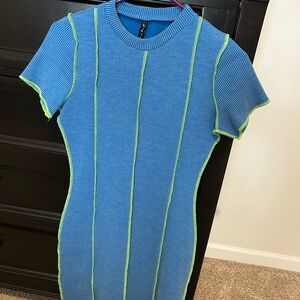 Blue and Green Ribbed Bodycon Dress